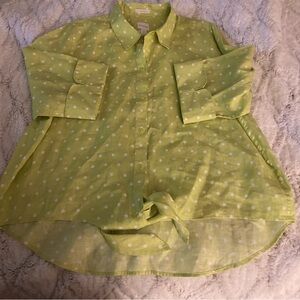 Chico's Button Down Top Womens 3 XL Lidia No-Iron Linen Lime Green Polka Dot